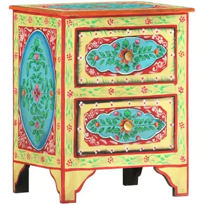 vidaXL Table de chevet peinte à la main 40x30x50 cm Bois de manguier