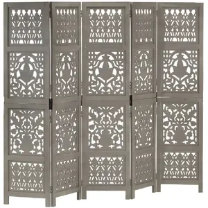 vidaXL Cloison de séparation 5 panneaux Gris 200x165 cm Bois manguier pas cher