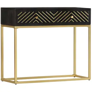 Comparateur de prix : vidaXL Table console Noir et doré 90x30x75 cm Bois de manguier massif