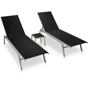 Comparateur de prix : vidaXL Chaises longues 2 pcs avec table acier et textilène noir