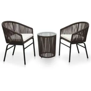 Comparateur de prix : vidaXL Ensemble de bistro 3 pcs avec coussins Rotin PE Marron
