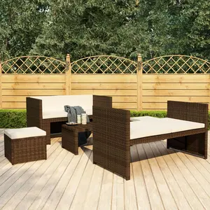 vidaXL Salon de jardin 5 pcs avec coussins Résine tressée Marron