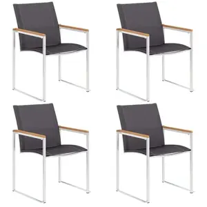 vidaXL Chaises de jardin 4 pcs Textilène et acier inoxydable Gris pas cher