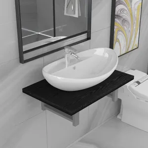 vidaXL Meuble de salle de bain en deux pièces Céramique Noir pas cher