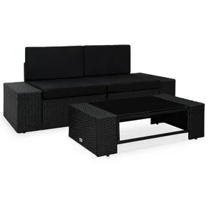 Comparateur de prix : vidaXL Salon de jardin 3 pcs Résine tressée Noir