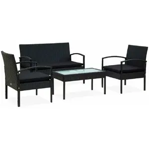 vidaXL Salon de jardin 4 pcs avec coussins Résine tressée Noir pas cher