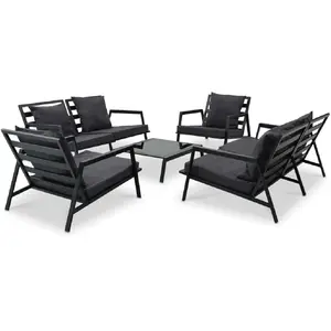 vidaXL Salon de jardin 5 pcs avec coussins Aluminium Gris foncé pas cher