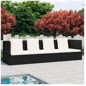vidaXL Lit de jardin avec coussin et oreillers Résine tressée Noir pas cher