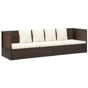 vidaXL Lit de jardin avec coussin et oreillers Résine tressée Marron pas cher