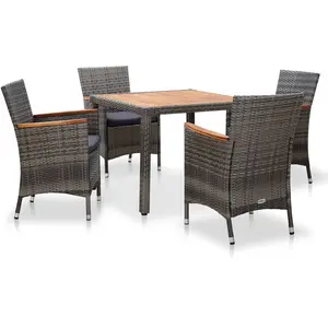 vidaXL Salon de jardin 5 pcs avec coussins Résine tressée Gris pas cher