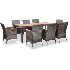 vidaXL Salon de jardin 9 pcs avec coussins Résine tressée Gris pas cher