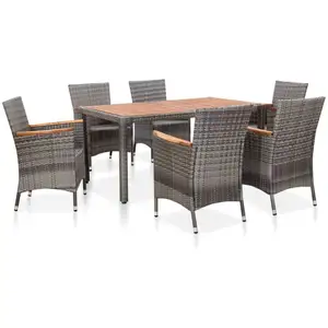 vidaXL Salon de jardin 7 pcs avec coussins Résine tressée Gris pas cher