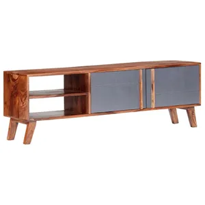 vidaXL Meuble TV gris 140x30x45 cm bois solide pas cher