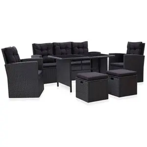 vidaXL Salon de jardin 6 pcs avec coussins Résine tressée Noir pas cher
