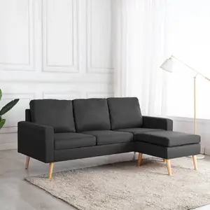 vidaXL Canapé à 3 places avec repose-pied Gris foncé Tissu pas cher