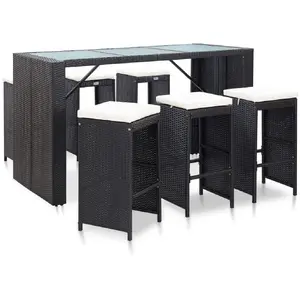 Comparateur de prix : vidaXL Meuble de bar de jardin 7 pcs et coussins Résine tressée Noir