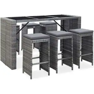 Comparateur de prix : vidaXL Meuble de bar de jardin 7 pcs et coussins Résine tressée Gris