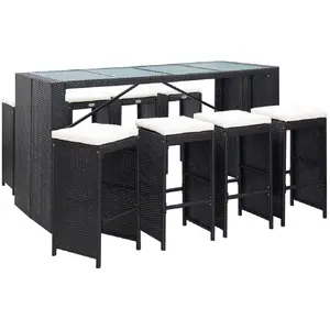 Comparateur de prix : vidaXL Ensemble de bar d'extérieur 9 pcs Résine tressée Noir