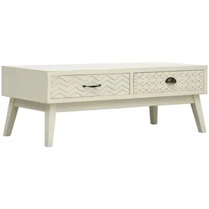 Comparateur de prix : vidaXL Table basse avec 2 tiroirs Gris sculpté 110x50x40 cm Bois
