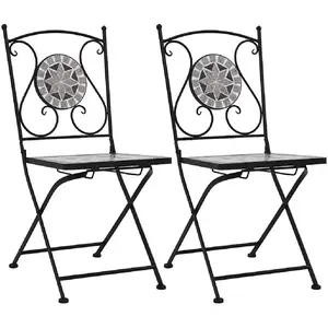 vidaXL Chaises de bistrot mosaïque 2 pcs Gris pas cher