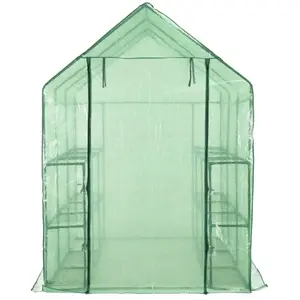 vidaXL Serre de plain-pied avec 12 étagères Acier 143x214x196 cm pas cher