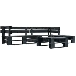 vidaXL Canapés de jardin palette 4 pcs Noir Bois pas cher