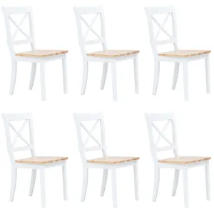 vidaXL Chaises à manger lot de 6 blanc et bois clair bois hévéa massif