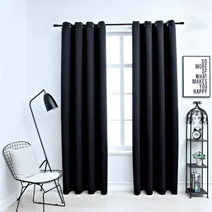 vidaXL Rideaux occultants avec anneaux en métal 2 pcs Noir 140x225 cm pas cher