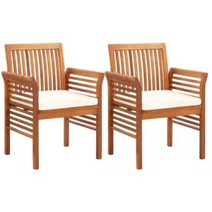 vidaXL Chaises à dîner de jardin et coussins 2pcs Bois d'acacia massif pas cher