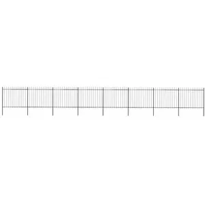 Comparateur de prix : vidaXL Clôture de jardin avec dessus en lance Acier 13,6 x 1,5 m Noir