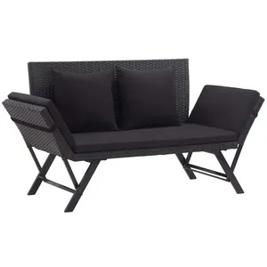 Comparateur de prix : vidaXL Banc de jardin avec coussins 176 cm Noir Résine tressée