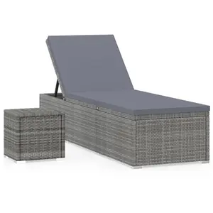 vidaXL Chaise longue avec coussin et table à thé Résine tressée Gris