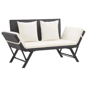 Comparateur de prix : vidaXL Banc de jardin avec coussins 176 cm Noir Résine tressée