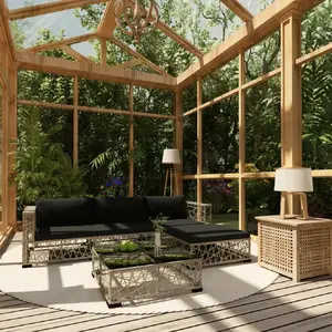vidaXL Salon de jardin 5 pcs avec coussins Résine tressée Gris pas cher
