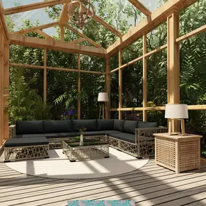 vidaXL Salon de jardin 8 pcs avec coussins Résine tressée Gris pas cher