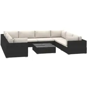 vidaXL Salon de jardin 9 pcs avec coussins Résine tressée Noir