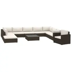 vidaXL Salon de jardin 11 pcs avec coussins résine tressée marron pas cher