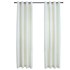 vidaXL Rideaux occultants avec anneaux 2 pcs Velours Crème 140x175 cm pas cher