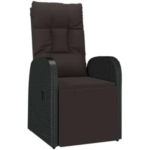 vidaXL Chaise inclinable de jardin et coussin Résine tressée Noir pas cher