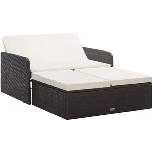 vidaXL Salon de jardin 2 pcs avec coussins Résine tressée Marron pas cher
