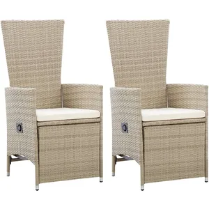 vidaXL Chaises inclinables 2 pcs et coussins Résine tressée Beige pas cher