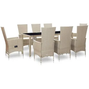 vidaXL Salon de jardin avec coussins 9 pcs Résine tressée Beige pas cher