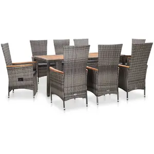 vidaXL Salon de jardin 9 pcs avec coussins Résine tressée Gris pas cher