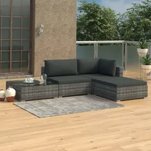vidaXL Salon De Jardin 4 Pcs Avec Coussins Résine Tressée Gris pas cher
