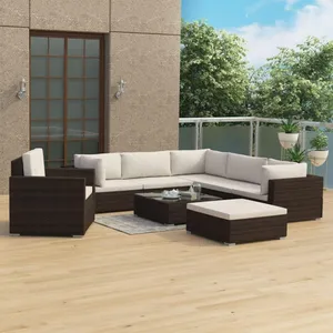 vidaXL Salon de jardin 8 pcs avec coussins Résine tressée Marron pas cher
