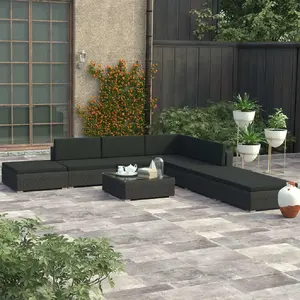 vidaXL Salon de jardin 8 pcs avec coussins Résine tressée Noir pas cher