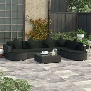 vidaXL Salon de jardin 8 pcs avec coussins Résine tressée Noir