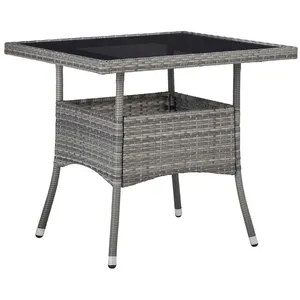 vidaXL Table à manger d'extérieur Gris Résine tressée et verre pas cher