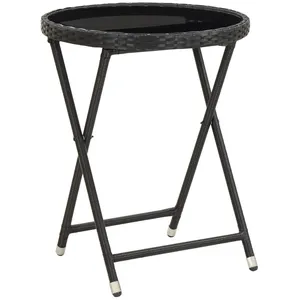 vidaXL Table à thé Noir 60 cm Résine tressée et verre trempé pas cher