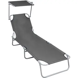Comparateur de prix : vidaXL Chaise longue pliable avec auvent Gris Aluminium